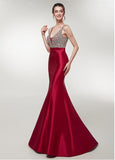  Satin V-neck Wine Red Mermaid Evening Dress 