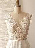 Chiffon V-neck A-line Wedding Dresses With Lace Appliques