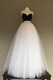 Tulle Two Pieces Simple White/Black Long Wedding Dress