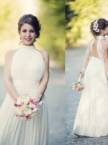 Cheap Halter Pleats Tulle Floor Length Sexy Wedding Dress