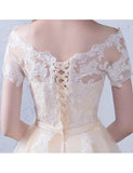 Off The Shoulder Lace High Low Champagne Wedding Reception Dress