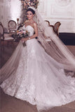 Tulle Appliques Stylish Strapless Wedding Dress With Detachable Overskirt