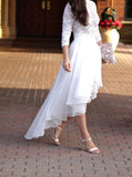 Organza High Low Two Piece Scoop Long Sleeve Lace Wedding Dress