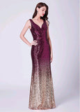 Eye-catching Sequin Lace V-neck Mermaid Evening Dress