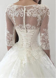 Tulle Bateau Long Sleeves Lace Appliques Ball Gown Wedding Dress