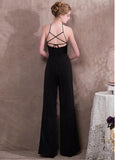 Black Jumpsuit Acetate Satin Jewel Evening Dress