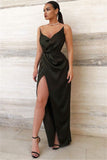Sexy Black V-Neck Side Split Close-fitting Ruffles Prom Dress