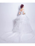 Lace Up Ruffles High Low Off-the-shoulder Tulle Wedding Dress