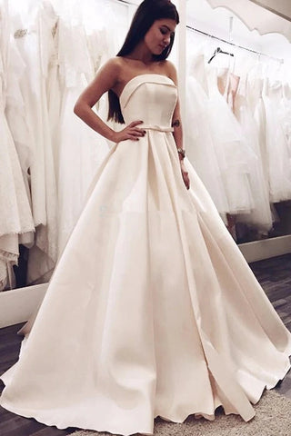Sample Sweep Train Strapless Satin A Line Wedding Dress With Bowknot