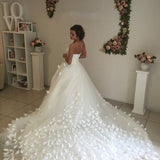 Tulle Sweep Train 3D Floral Lace Appliques Wedding Dress