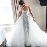 Puffy Tulle Overskirt Strapless Sexy Lace Bride Wedding Dress