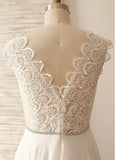 Chiffon V-neck A-line Wedding Dresses With Lace Appliques