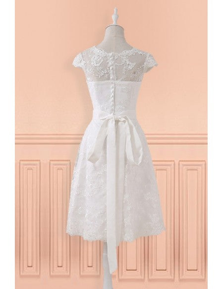 Lace Short Belt Cap Sleeve Wedding Reception Dress For Mature Brides –  Sassymyprom