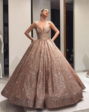 Sequin Ball Gown Strapless Gold Prom Dress With Belt