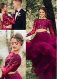 Tulle Bateau Burgundy Long Evening Dress With Beaded 