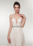 Lace Sweetheart Champagne Beading A-line Prom Dress 
