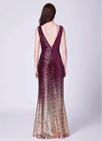 Eye-catching Sequin Lace V-neck Mermaid Evening Dress