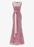 Lace Jewel Neckline Pink Mermaid Evening Dress