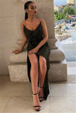 Sexy Black V-Neck Side Split Close-fitting Ruffles Prom Dress