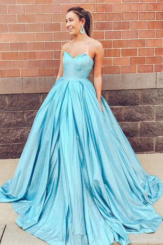 Sparkle Long Blue Sweetheart Prom Dress With Pockets