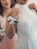 Cheap Halter Pleats Tulle Floor Length Sexy Wedding Dress