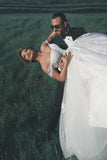 Lace Sweep Train Ball Gown Crystal Tulle Bridal Wedding Dress