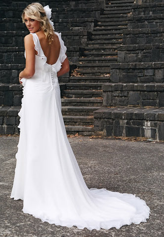 Summer Beach Ruffles Backless Chiffon Sleeveless Wedding Dress Sassymyprom Summer Beach Ruffles Backless Chiffon Sleeveless Wedding Dress Sassymyprom