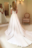 Lace Overskirt Jewel Appliques Cap Sleeves Wedding Dress