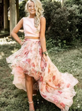 Organza Hi Lo Pink Two Piece Print Prom Dress