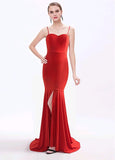 Spaghetti Straps Red Mermaid Evening Dress With Slit