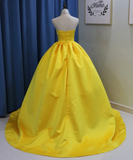 Yellow Satin Ball Gown Sweetheart Floor Length Prom Dress