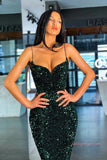 Spaghetti Straps Sequin Green Mermaid Prom Dress