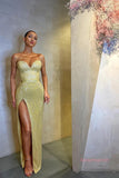 Sheath Column Gold Sequin Prom Dress With Slit