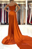 Satin Detachable Train Orange Trumpet Mermaid Prom Dress