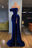 Royal Blue Velvet Trumpet Mermaid Prom Dress With Slit