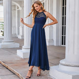 Blue Chiffon Lace Bridesmaid Maxi Dress