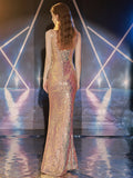Gold Two Piece Trumpet Mermaid Sequin Prom Dress