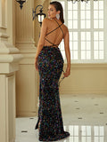 Colorful Halter Sequin Cut Out Trumpet Mermaid Prom Dress