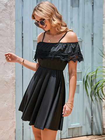 Black Off Shoulder Short Mini Dress