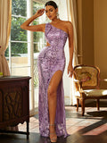 Purple Sequin Cut Out Prom Dress With Slit