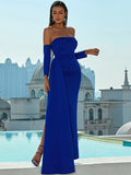 Blue Strapless Sheath Column Spandex Prom Dress