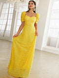 Yellow Short Sleeve Sequin A Line Prom Dres