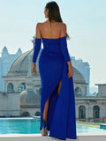 Blue Strapless Sheath Column Spandex Prom Dress