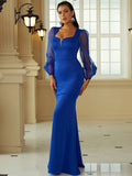 Royal Blue Long Sleeve Square Trumpet Mermaid Prom Dress