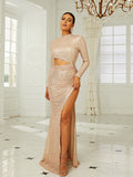 Gold Sequin Cut Out Trumpet Mermaid Prom Dress