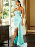 Mint One Shoulder Satin High Low Ruched Prom Dress