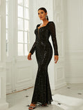 Black Sweetheart Long Sleeve Sequin Prom Dress