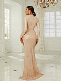 Gold Sequin Cut Out Trumpet Mermaid Prom Dress