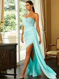 Mint One Shoulder Satin High Low Ruched Prom Dress