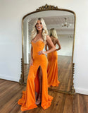 Mermaid Spandex Sweetheart Orange Prom Dress With Split